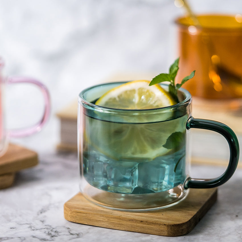 Colored Double-Walled Insulated Glass Cup 250ml (Borosilicate)