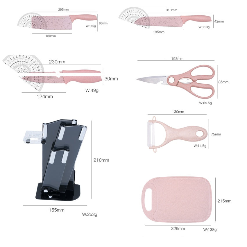 7pcs Modern Kitchen Utensils Set Stainless Steel Ceramic Knife Peeler Board