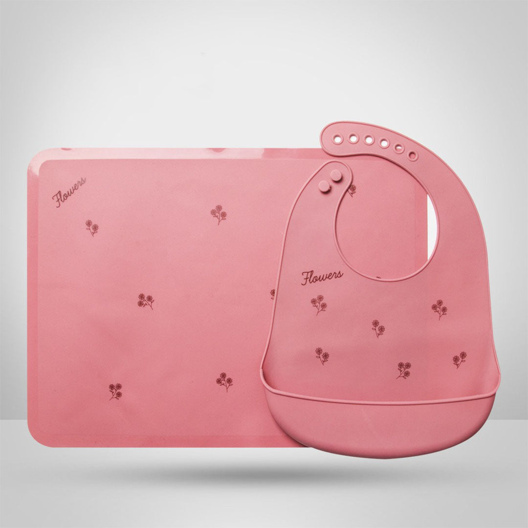 Baby waterproof eating bib mat set