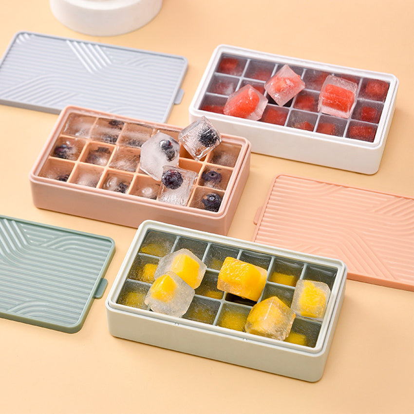18-Grid Silicone Ice Tray Molder with Cover – Easy-Release Freezer Organizer