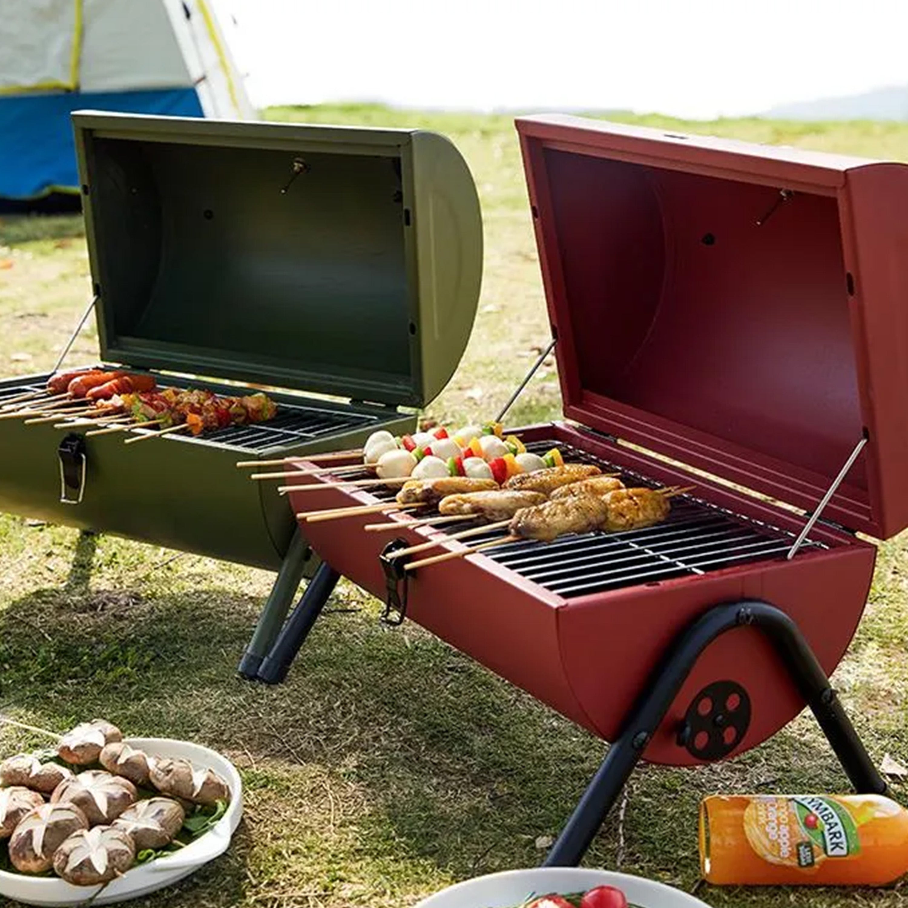 Portable Charcoal Grill with Thermometer – Compact BBQ Smoker for Camping, Beach & Picnics