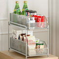 2-Tier Sliding Basket Drawer Organizer – Heavy-Duty Carbon Steel Storage for Kitchen, Bathroom, or Office