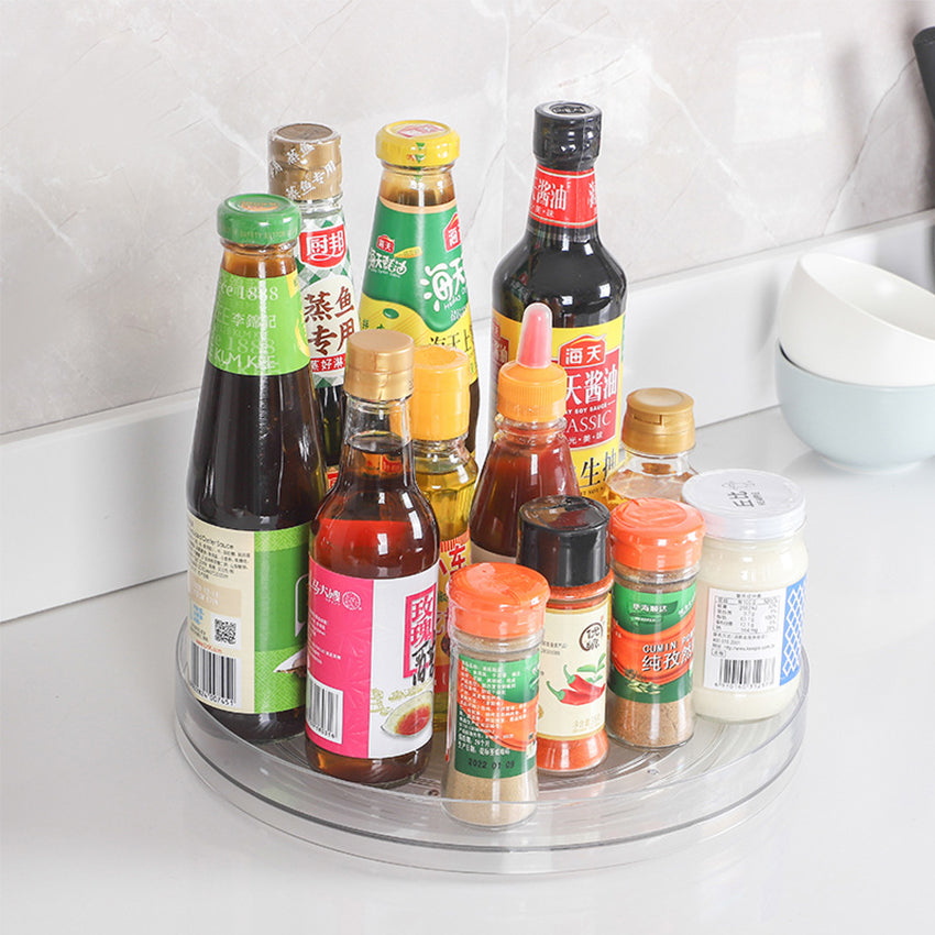 360° Rotating Kitchen Rack – Turntable Organizer with Dividers (30cm)