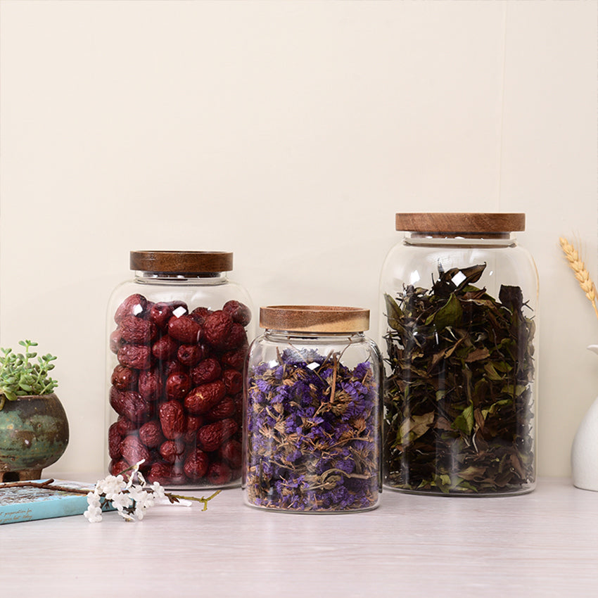 Acacia Lid Storage Jars (Wide) 2350ml