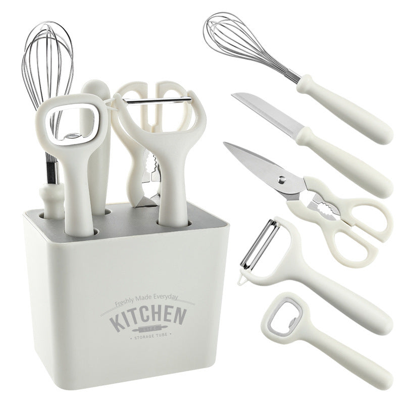 6pcs Multifunctional Kitchen Gadgets Set Knife, Peeler, Whisk, Scissors, Bottle Opener, and Storage Holder