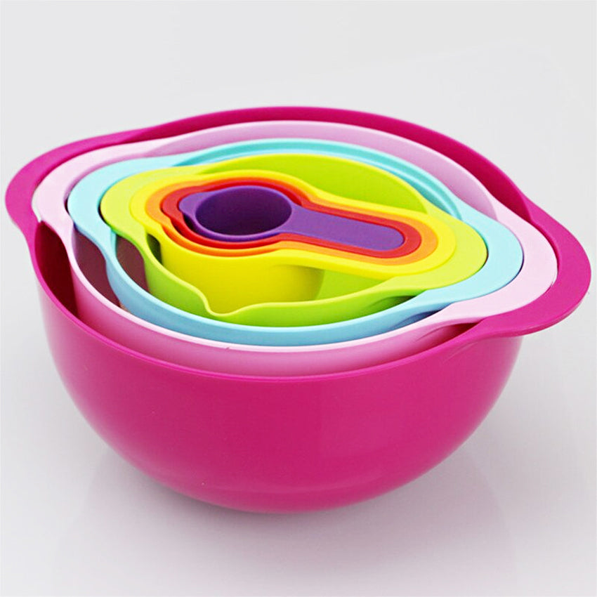 Rainbow Salad Plastic Bowl 8 Piece Set Measuring Cup Measuring Spoon 14010