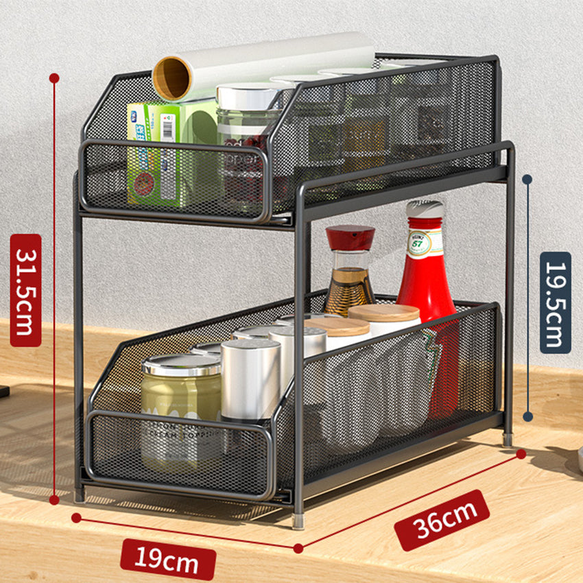 2-Tier Sliding Basket Drawer Organizer – Heavy-Duty Carbon Steel Storage for Kitchen, Bathroom, or Office
